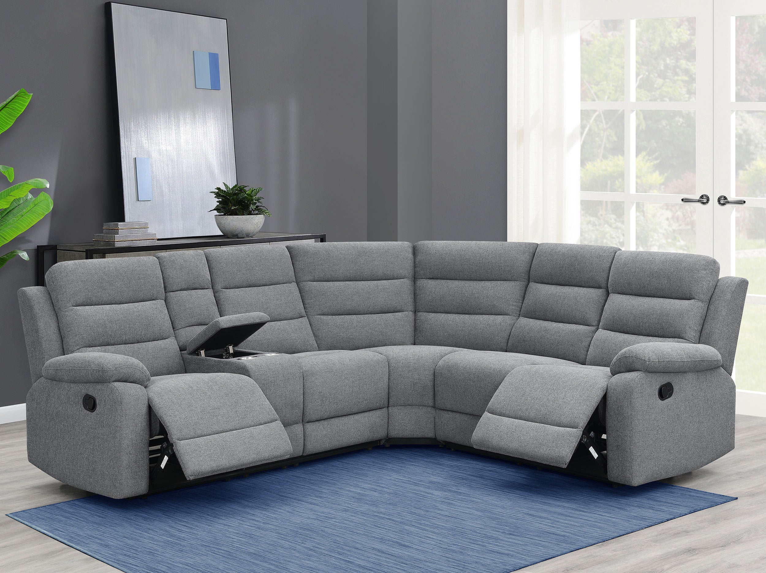 Best Furniture Outlet - Coaster - David Upholstered Reclining Sectional Sofa Smoke - 609620