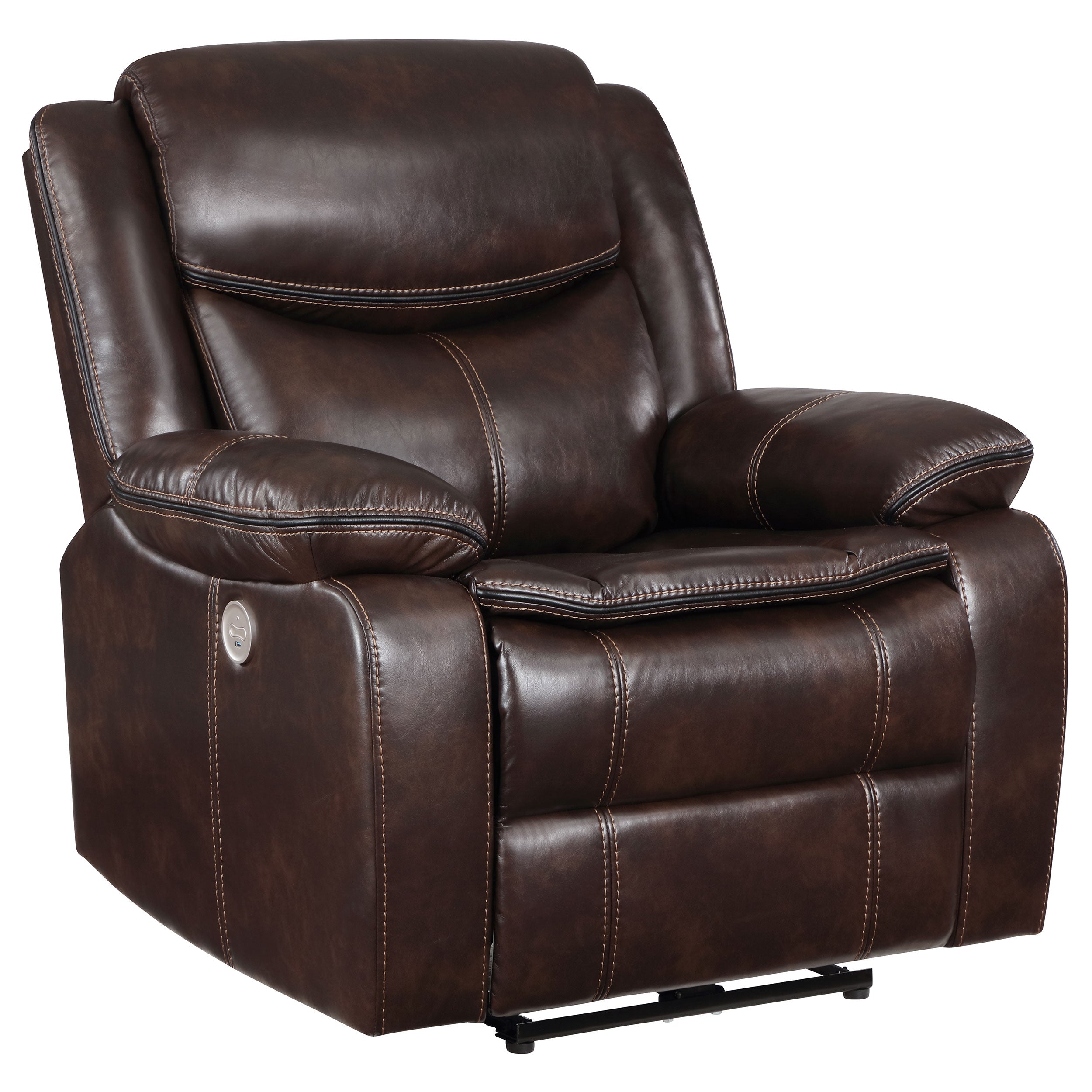 Best Furniture Outlet - Coaster - Sycamore Upholstered Power Recliner Chair Dark Brown - 610193P