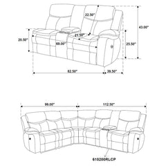 Sycamore Upholstered Power Reclining Sectional Sofa Grey