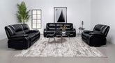 Best Furniture Outlet - Coaster - Camila 3-piece Upholstered Reclining Sofa Set Black - 610244-S3