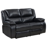 Best Furniture Outlet - Coaster - Camila Upholstered Motion Reclining Loveseat Black - 610245