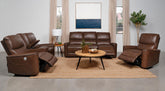 Best Furniture Outlet - Coaster - Greenfield 3-piece Power Reclining Sofa Set Saddle Brown - 610264P-S3