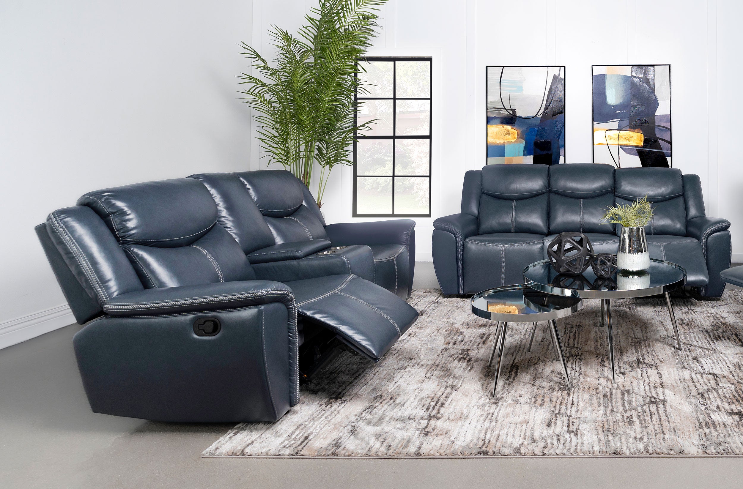 Best Furniture Outlet - Coaster - Sloane 2-piece Upholstered Reclining Sofa Set Blue - 610271-S2