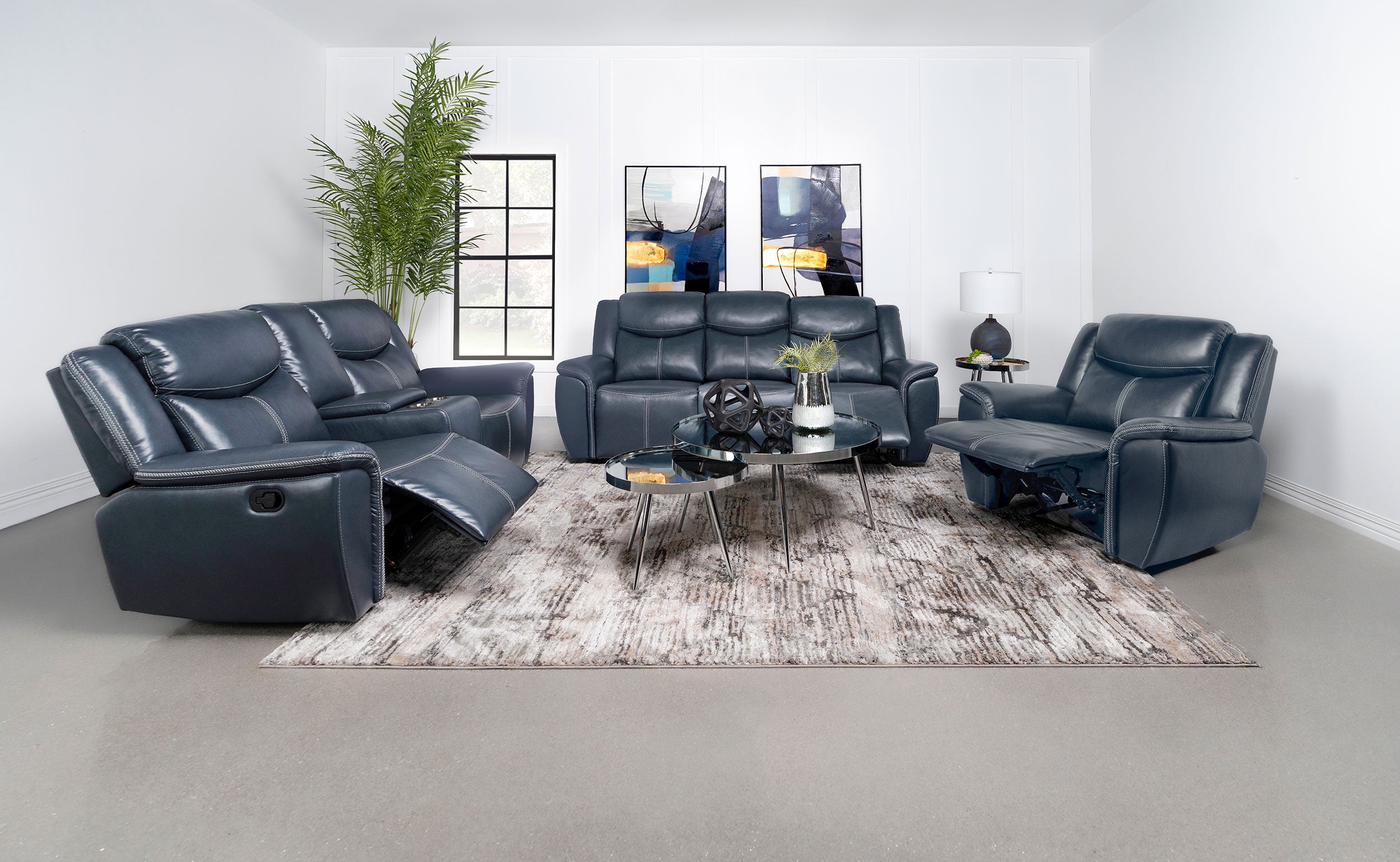 Best Furniture Outlet - Coaster - Sloane 3-piece Upholstered Reclining Sofa Set Blue - 610271-S3