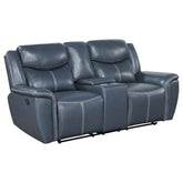 Best Furniture Outlet - Coaster - Sloane Upholstered Padded Arm Reclining Loveseat Blue - 610272