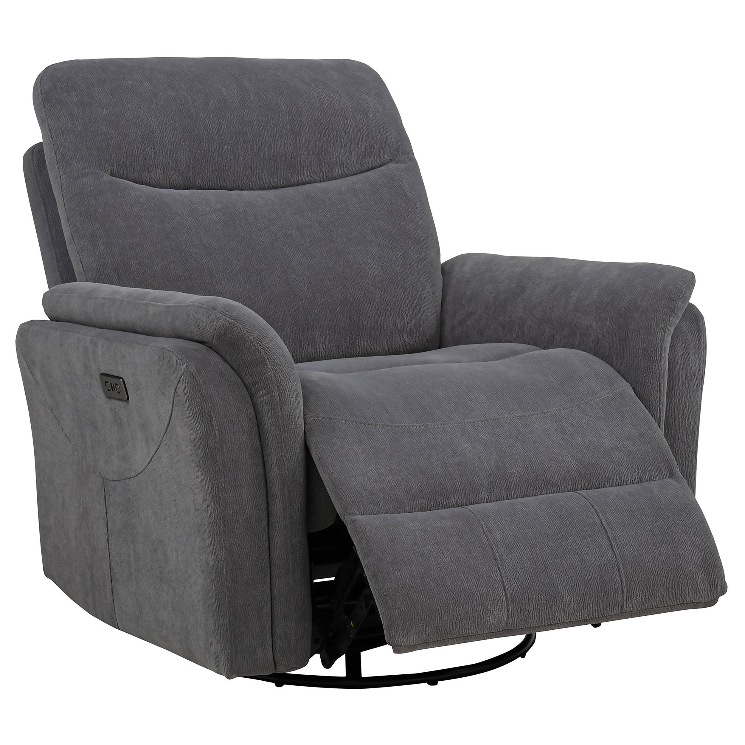 Best Furniture Outlet - Coaster - Adler Upholstered Power Swivel Glider Recliner Charcoal Grey - 610443P
