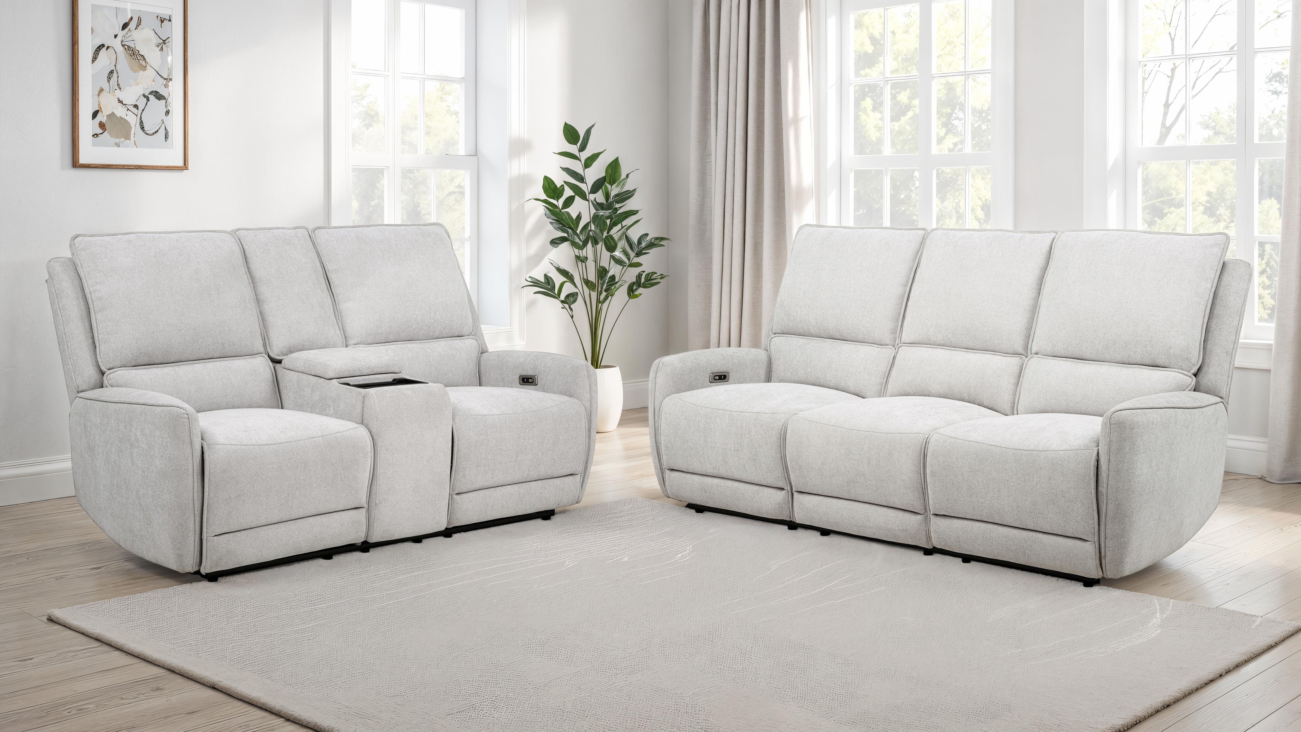 Best Furniture Outlet - Coaster - Sylmar 2-piece Chenille Power Reclining Sofa Set Dove Grey - 610521P-S2