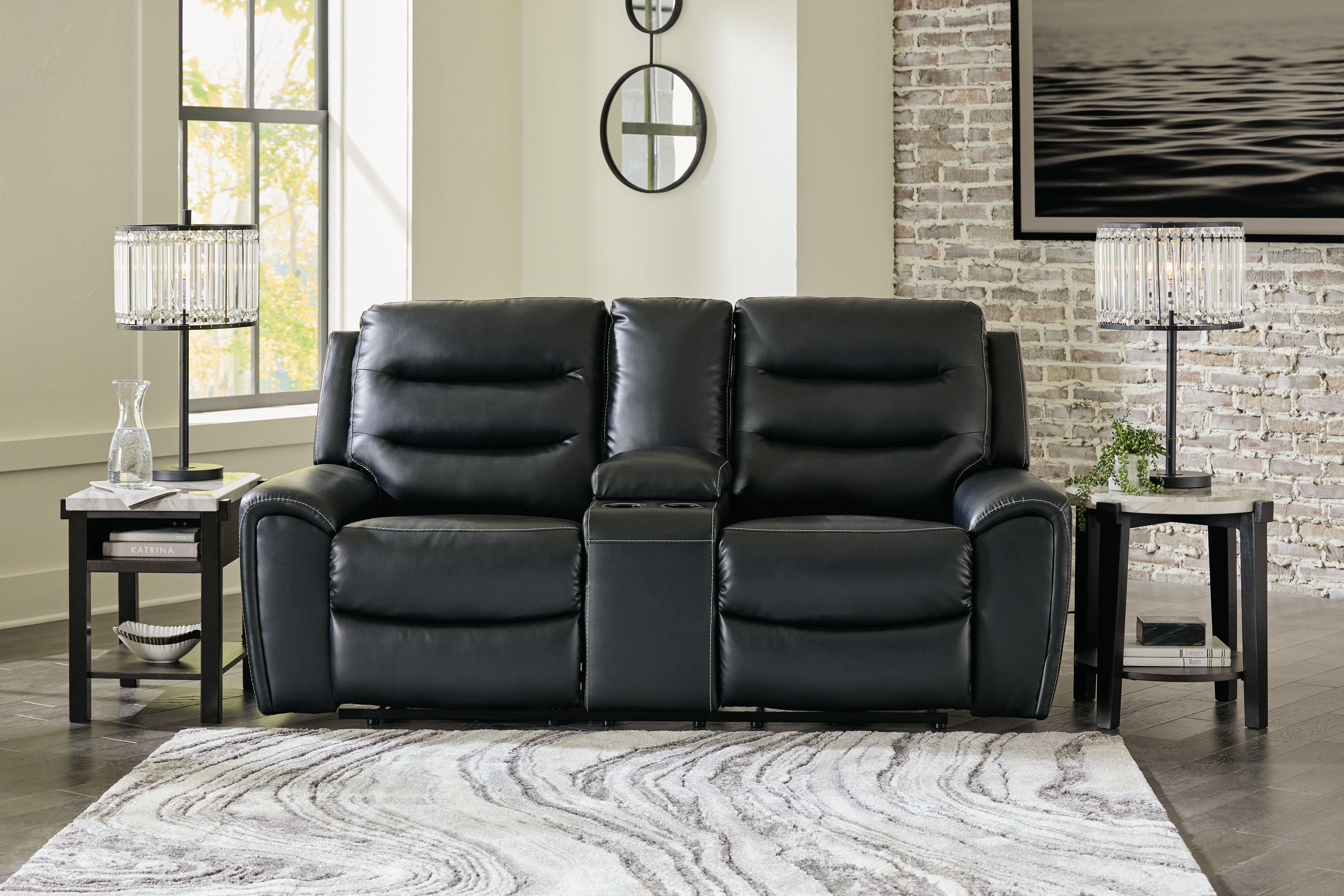 Best Furniture Outlet - Ashley Furniture - Warlin Living Room - PWR REC Loveseat/CON/ADJ HDRST / Black - 6110518