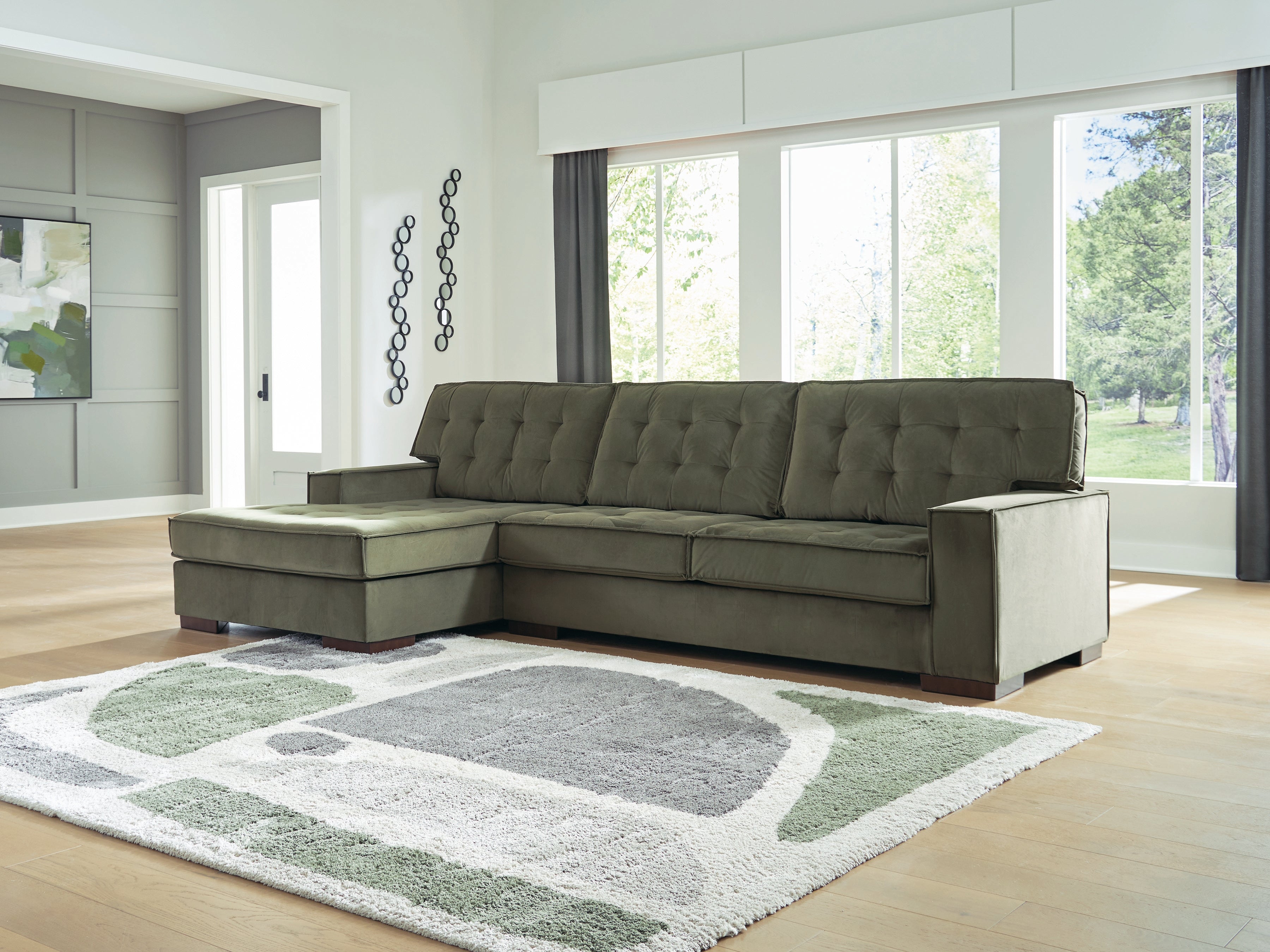 Best Furniture Outlet - Ashley Furniture - Caspian-Town Sectional - LAF 2-Piece Sectional with Chaise / Olive - PC61702S2