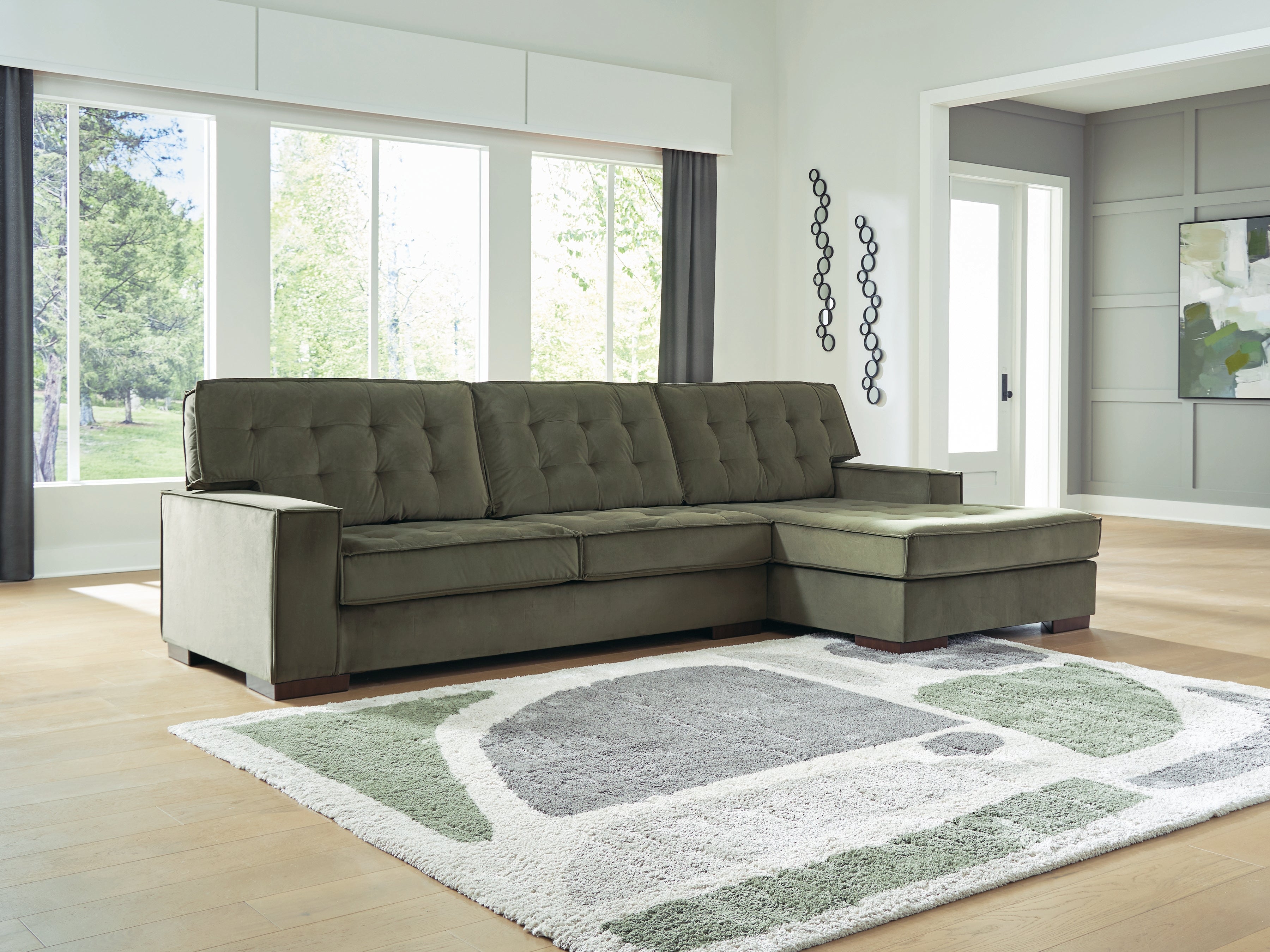 Best Furniture Outlet - Ashley Furniture - Caspian-Town Sectional - LAF 2-Piece Sectional with Chaise / Olive - PC61702S2