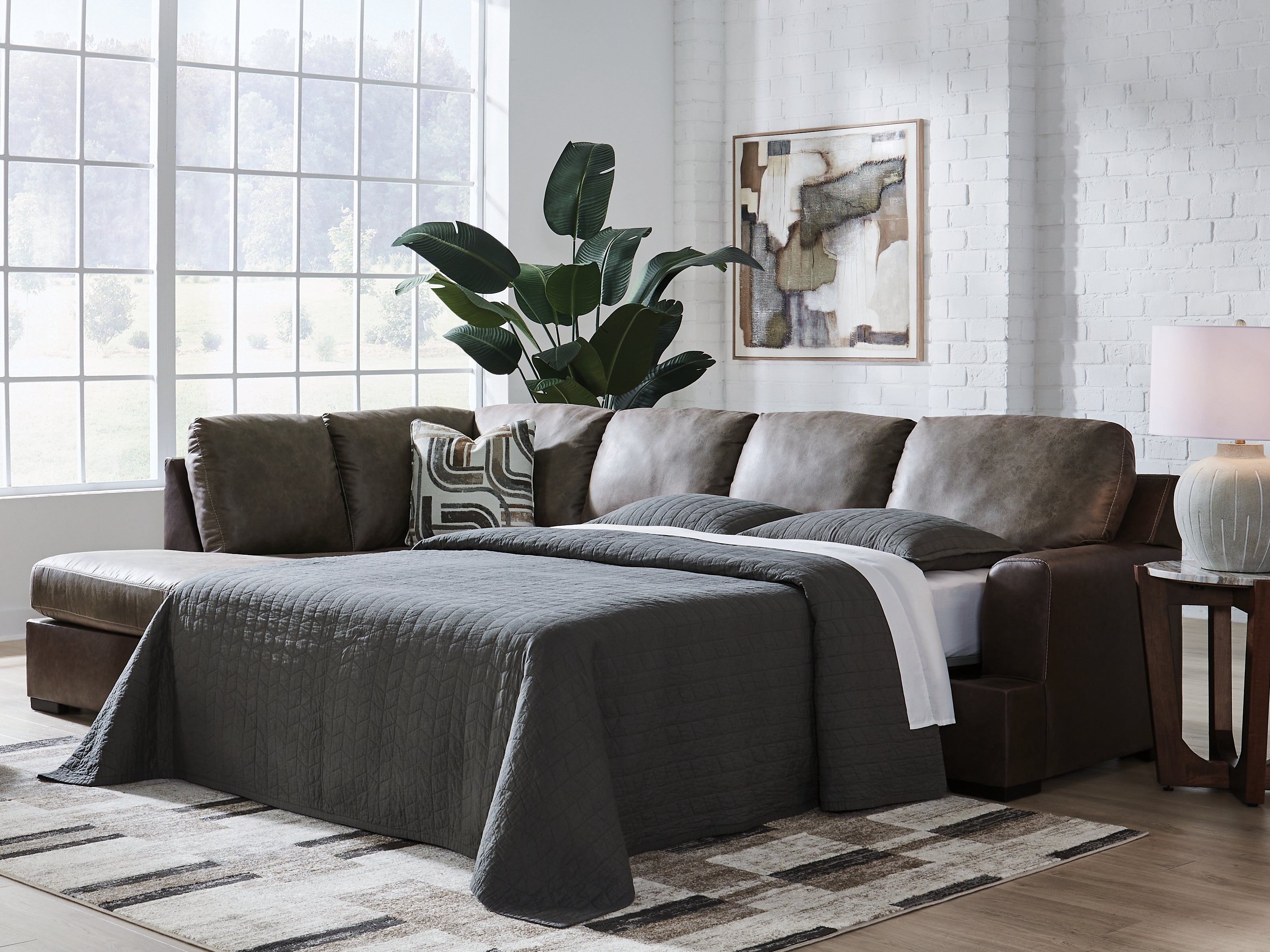Best Furniture Outlet - Ashley Furniture - Castille Way Sectional - RAF 2-Piece Sleeper Sectional with Chaise / Fossil - PC62703S4