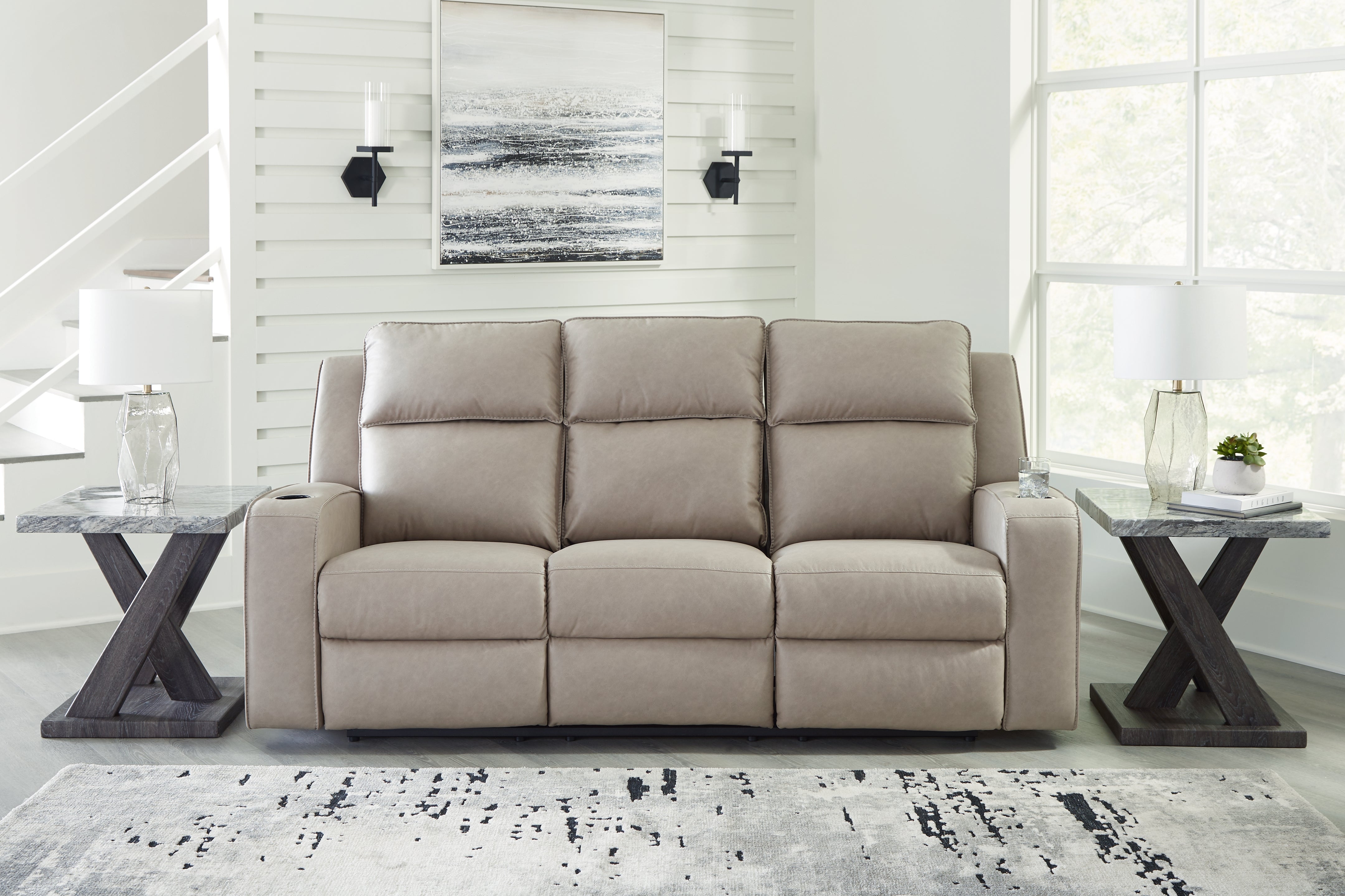 Best Furniture Outlet - Ashley Furniture - Lavenhorne Living Room - REC Sofa w/Drop Down Table / Pebble - 6330789