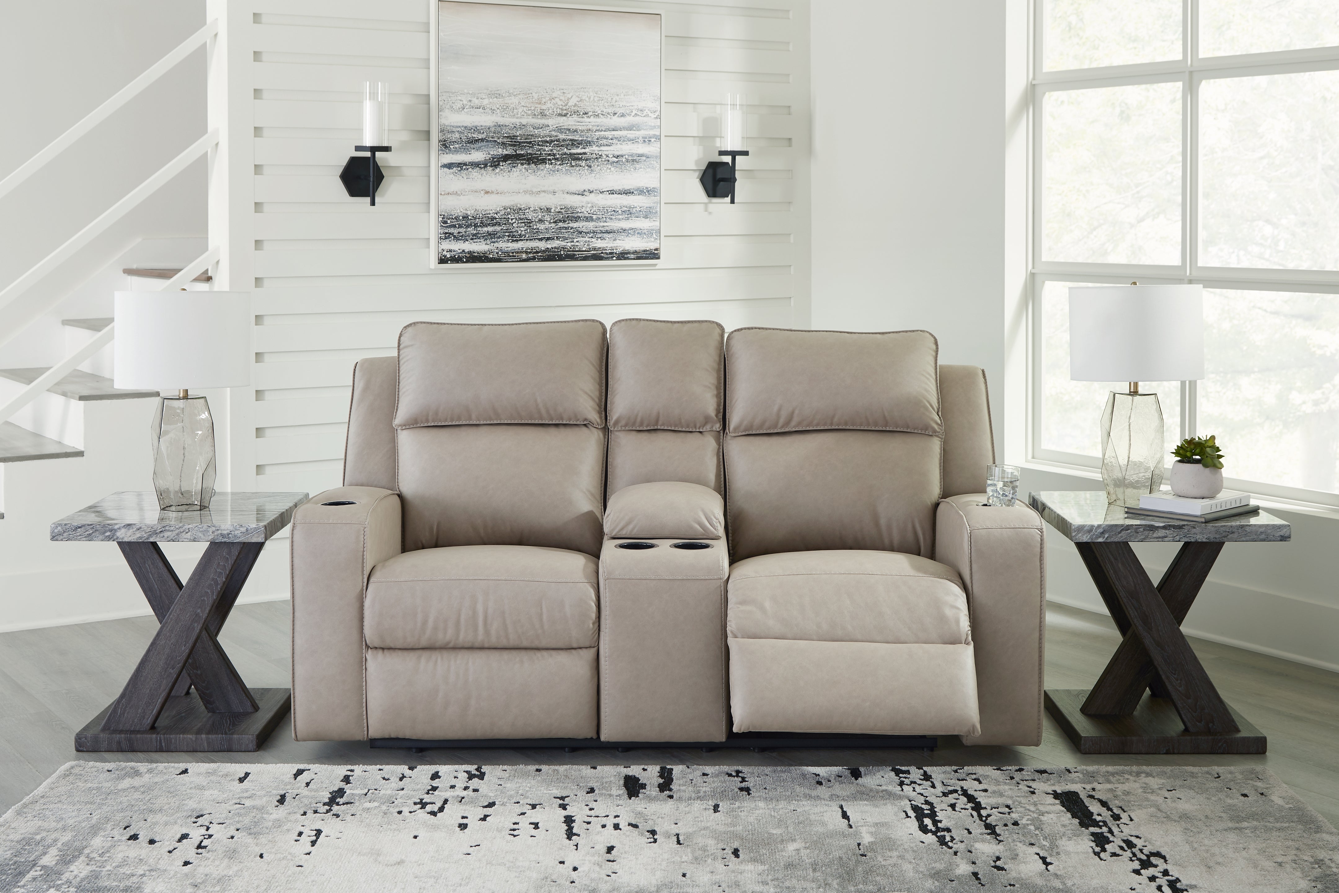 Best Furniture Outlet - Ashley Furniture - Lavenhorne Living Room - DBL Rec Loveseat w/Console / Pebble - 6330794