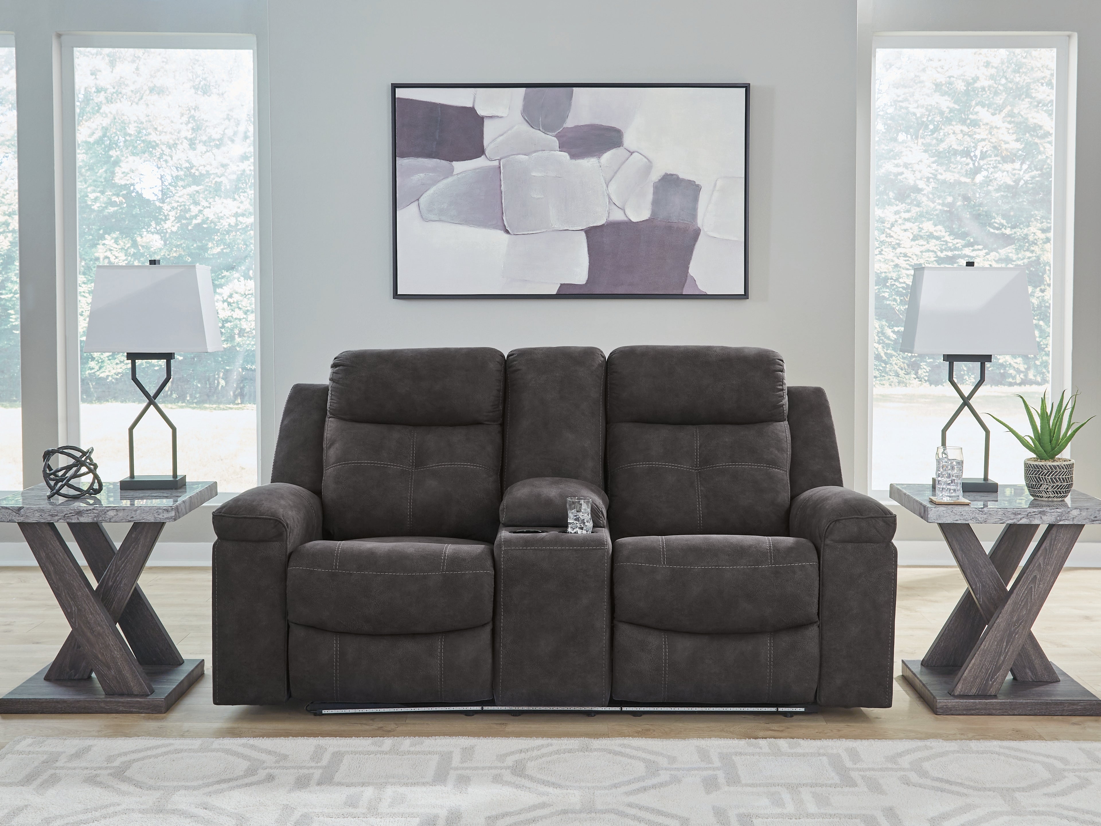 Best Furniture Outlet - Ashley Furniture - Brysonview Living Room - DBL Rec Loveseat w/Console / Charcoal - 6360594
