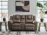 Best Furniture Outlet - Ashley Furniture - Lowilla Living Room - DBL Rec Loveseat w/Console / Driftwood - PC6450694