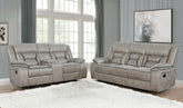 Best Furniture Outlet - Coaster - Greer 2-piece Upholstered Reclining Sofa Set Taupe - 651351-S2
