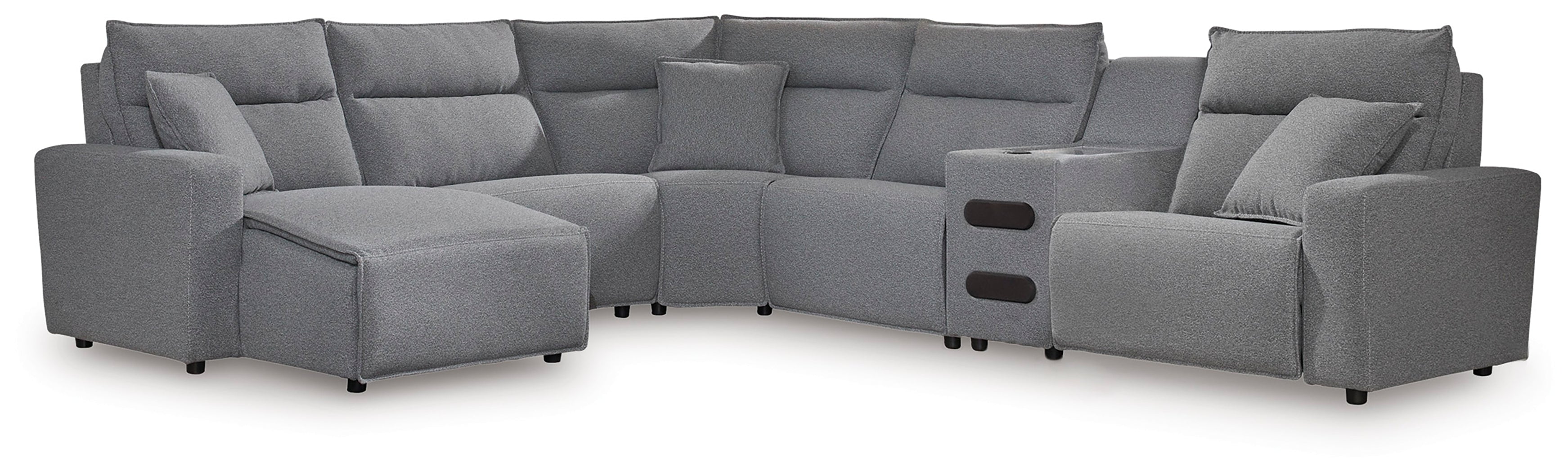 Best Furniture Outlet - Ashley Furniture - ModMax II Sectional - 6-Piece Reclining Sectional with Chaise and Audio Console / Salt and Pepper - 65906S29