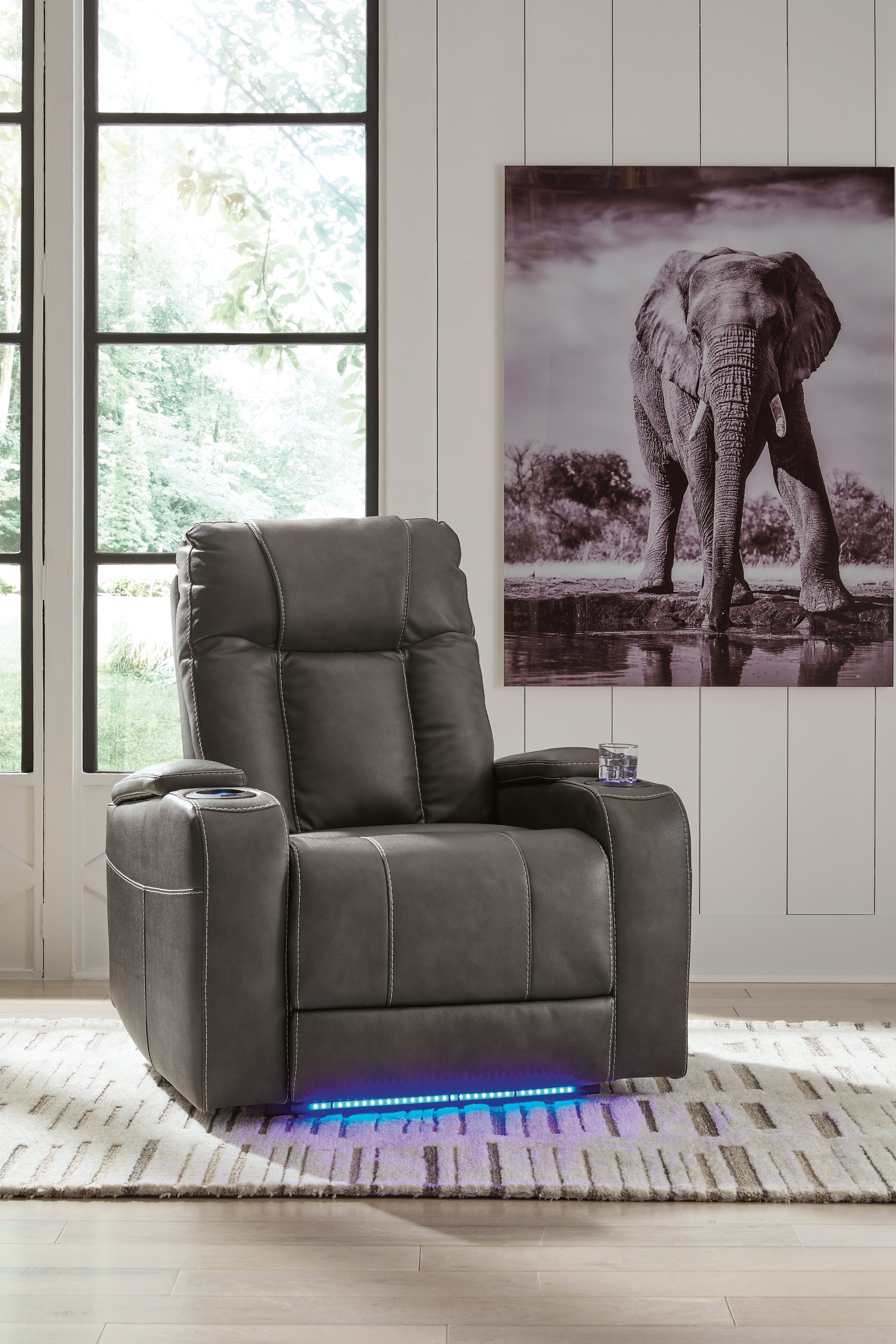 Best Furniture Outlet - Ashley Furniture - Feazada Living Room - PWR Recliner/ADJ Headrest / Shadow - 6620513