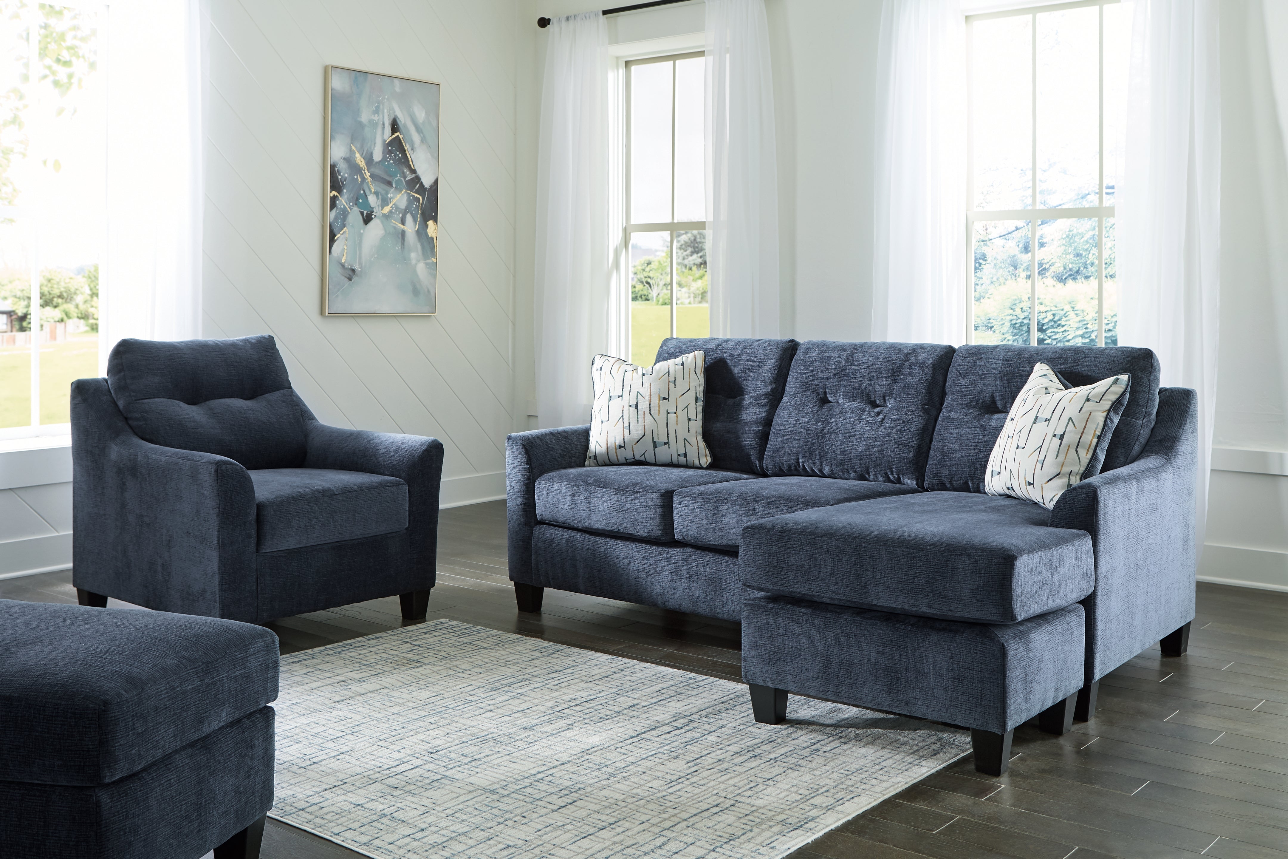Best Furniture Outlet - Ashley Furniture - Amity Bay Sofa Chaise, Chair, and Ottoman - Sofa Chaise, Chair, and Ottoman / Ink - 67206U2