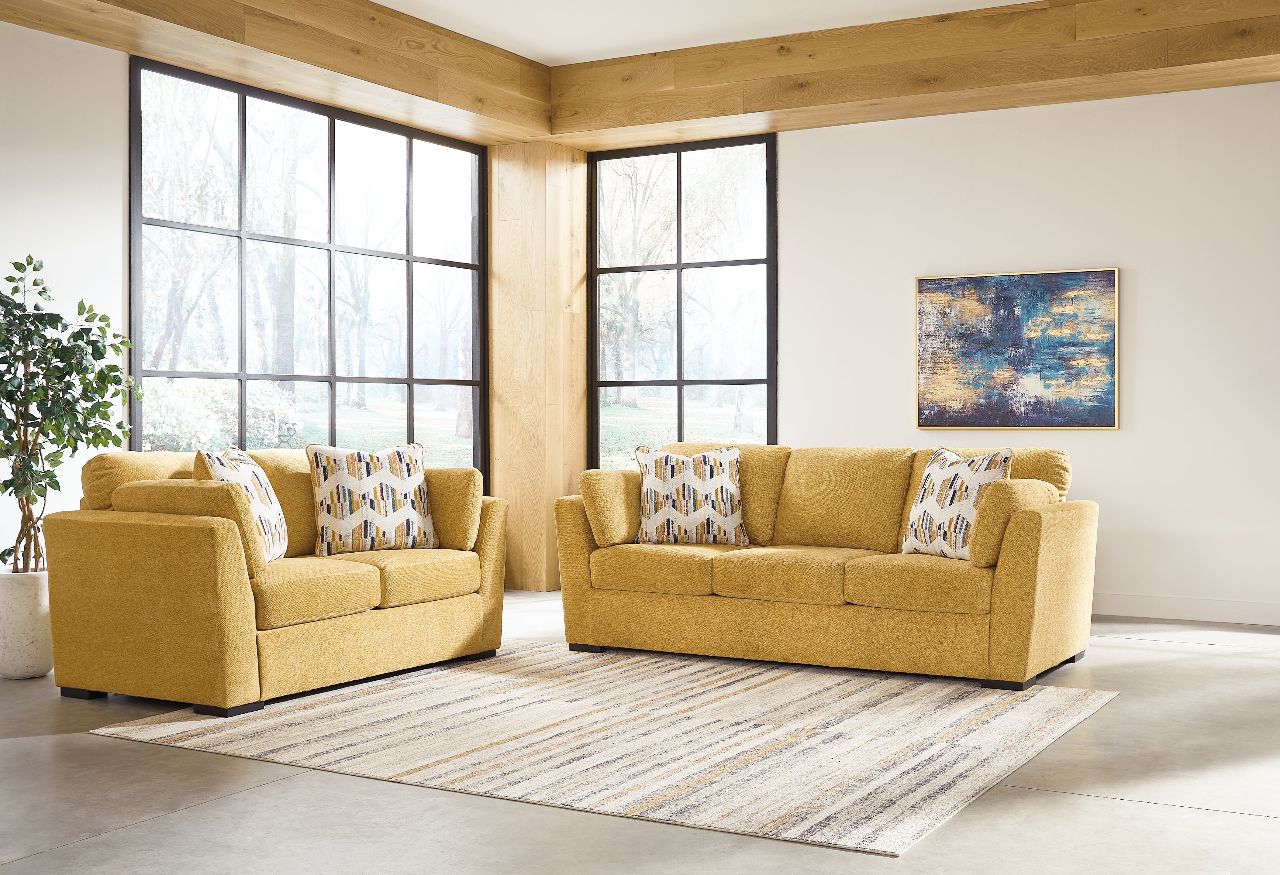 Best Furniture Outlet - Ashley Furniture - Keerwick Sofa and Loveseat - Sofa and Loveseat / Sunflower - 67506U1