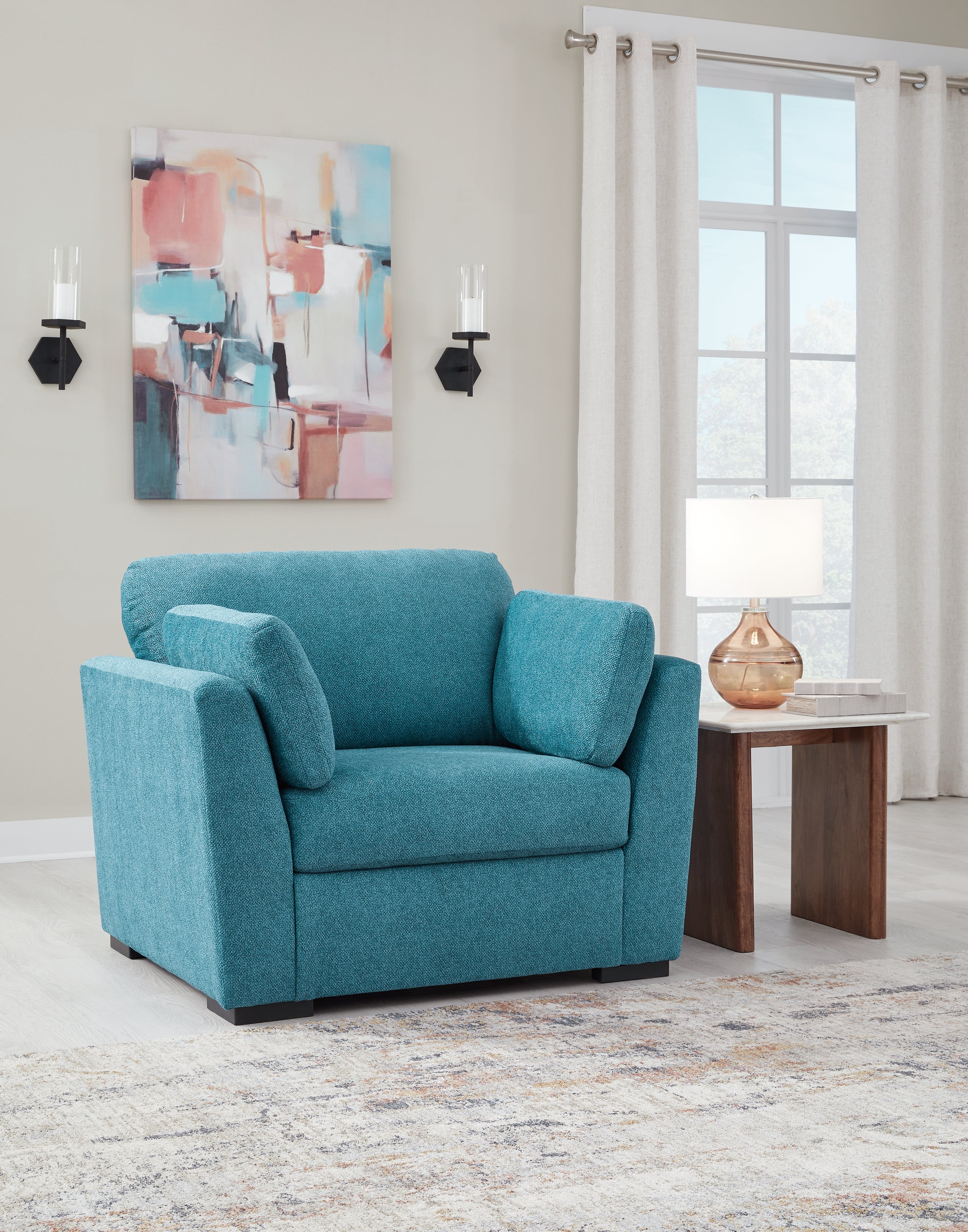 Best Furniture Outlet - Ashley Furniture - Keerwick Living Room - Chair and a Half / Teal - 6750723