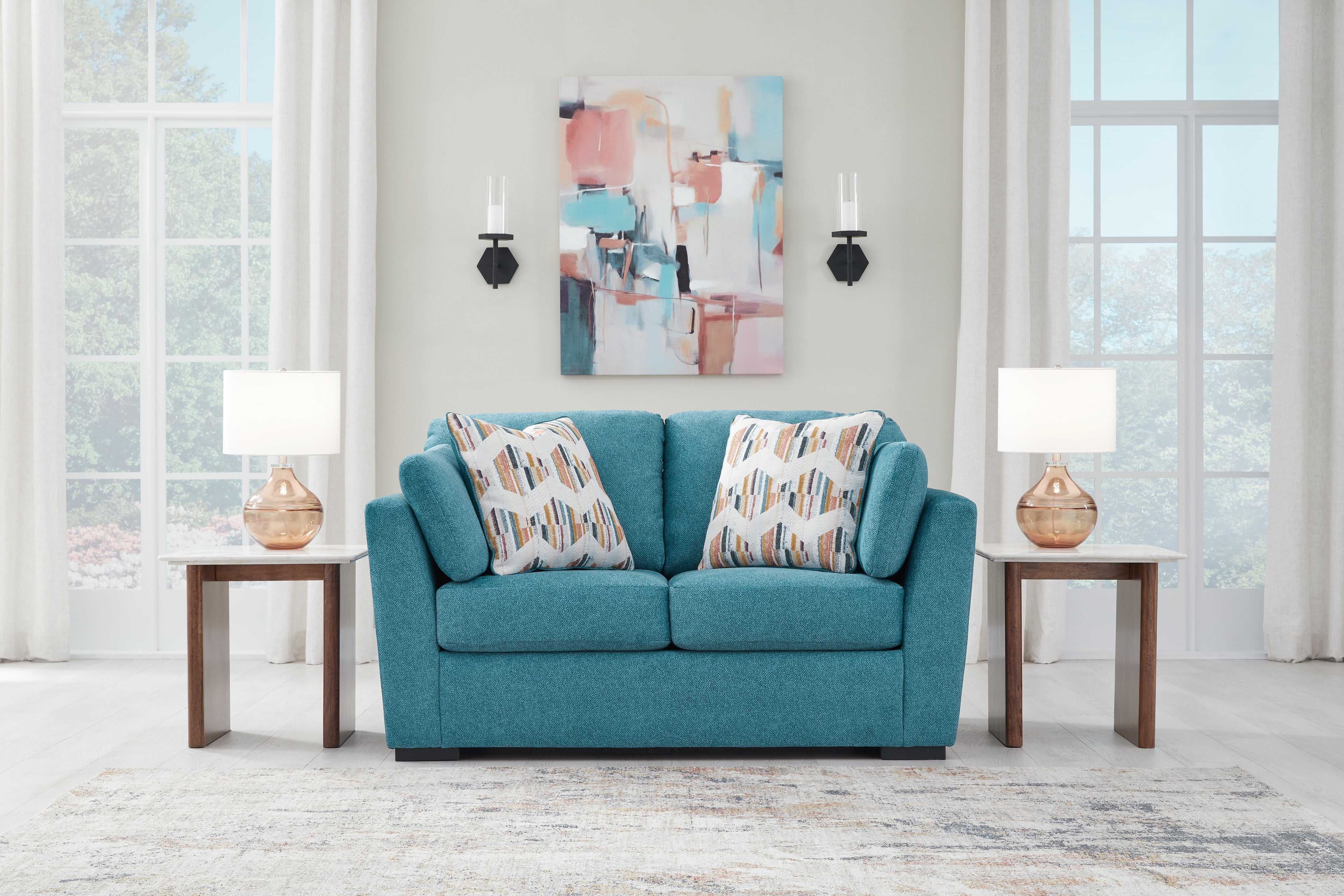 Best Furniture Outlet - Ashley Furniture - Keerwick Living Room - Loveseat / Teal - 6750735