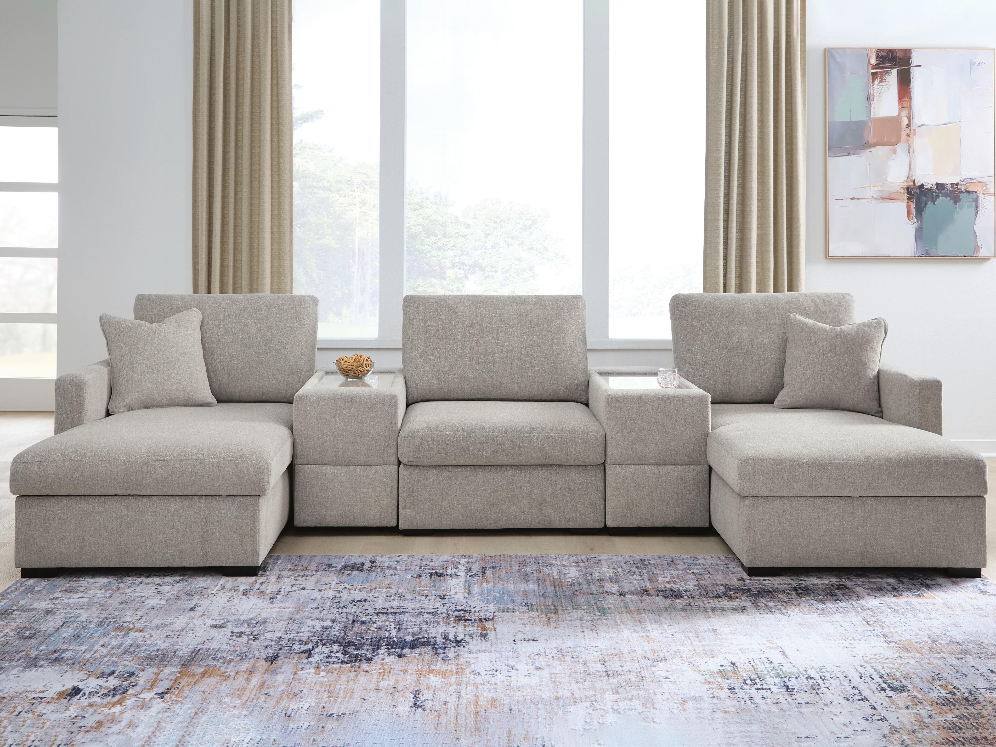 Best Furniture Outlet - Ashley Furniture - ModMax Luxe Sectional - RAF 5-Piece Double Chaise Sectional with Storage Consoles / Flint - 68605S38