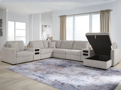 Best Furniture Outlet - Ashley Furniture - ModMax Luxe Sectional - RAF 8-Piece Sectional with Storage Chaise and Audio Consoles / Flint - 68605S80