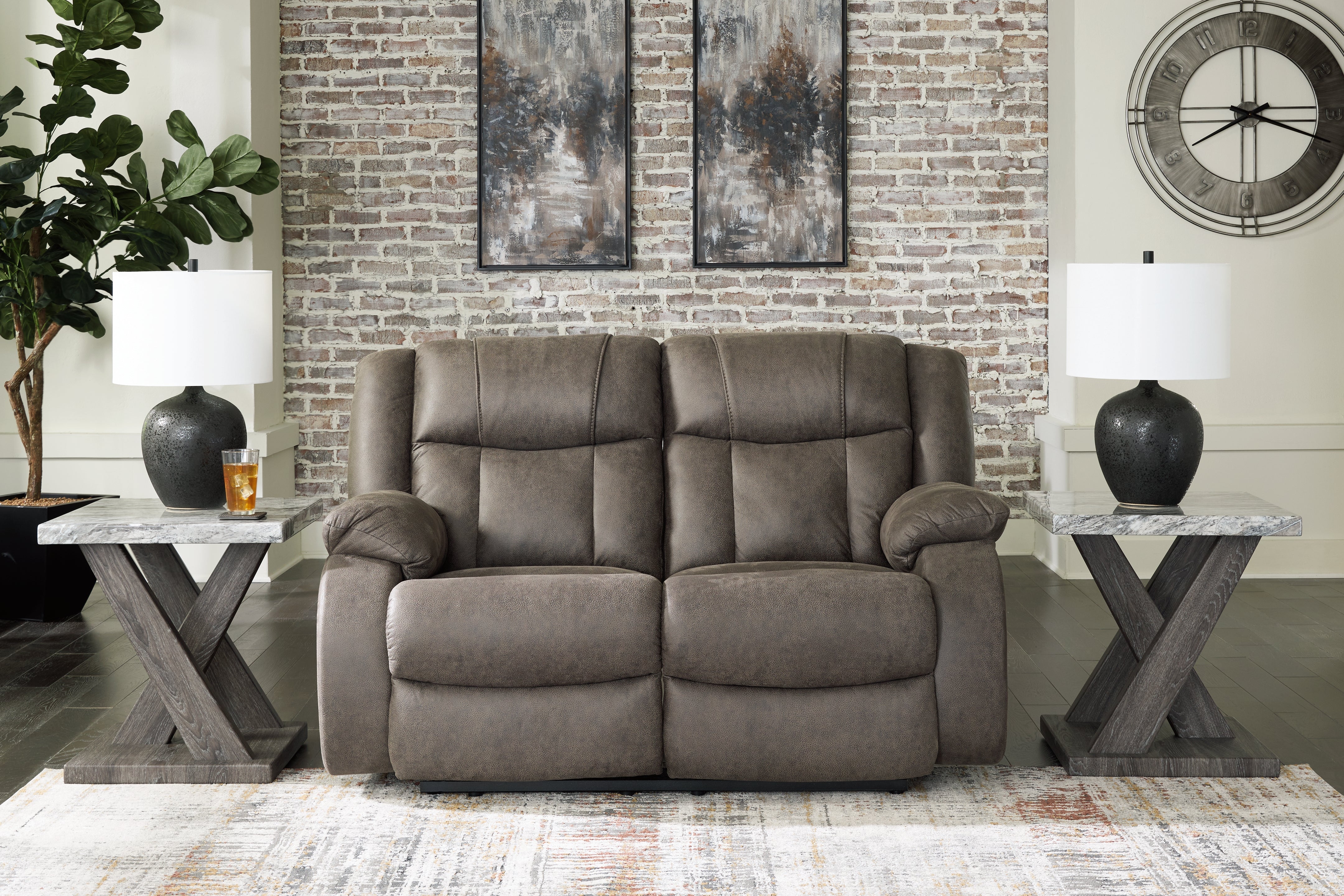 Best Furniture Outlet - Ashley Furniture - First Base Living Room - Reclining Loveseat / Gunmetal - 6880486