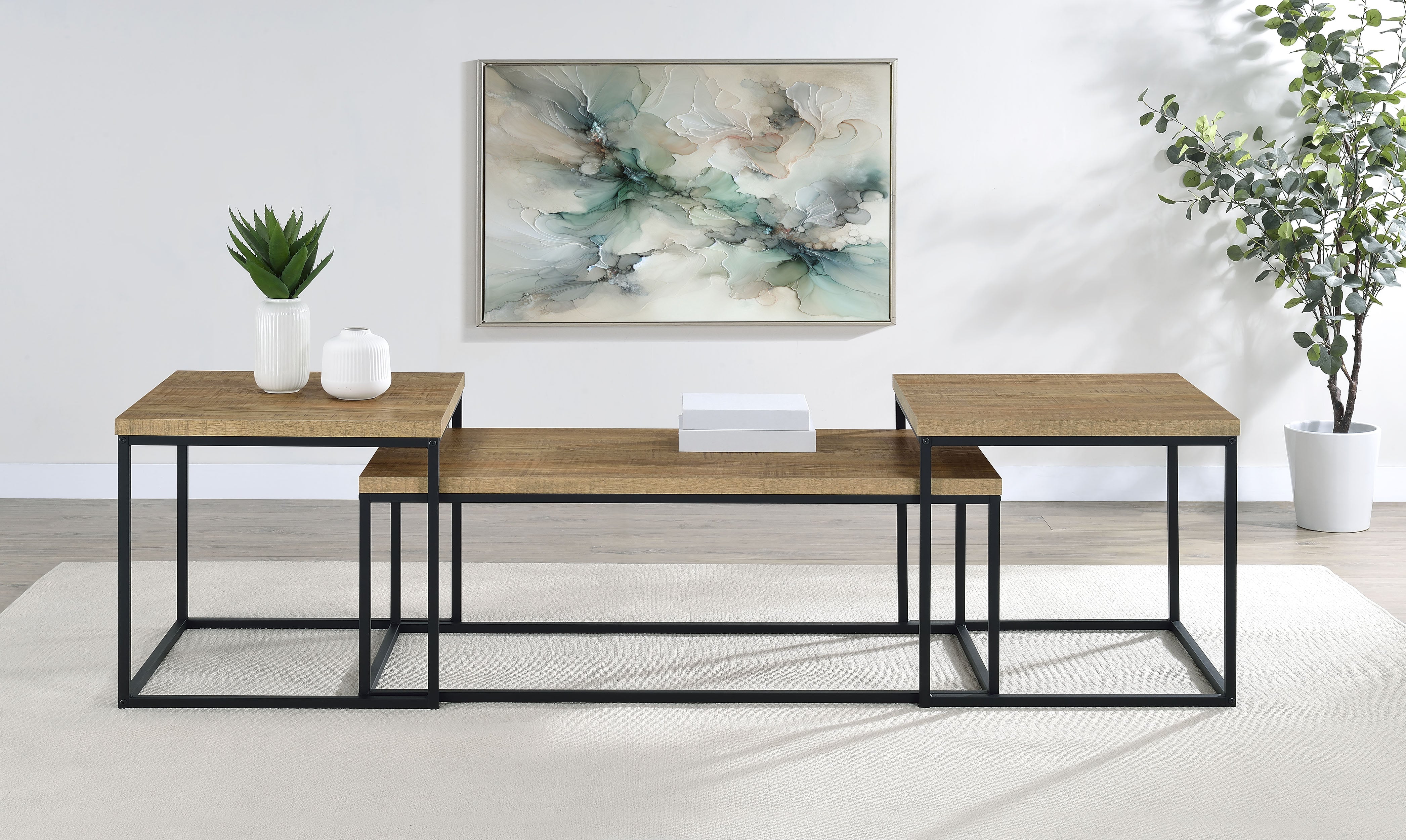 Best Furniture Outlet - Coaster - Straden 3-piece Engineered Wood Coffee Table Set Mango and Black - 700144
