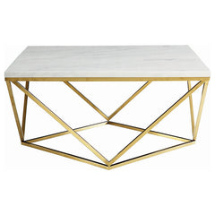 Best Furniture Outlet - Coaster - Meryl Square Faux Marble Top Coffee Table White and Gold - 700846