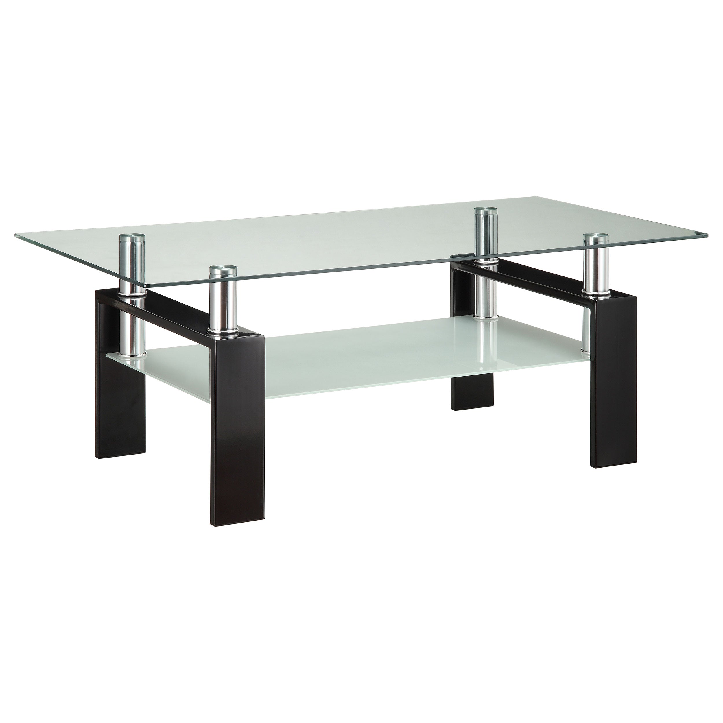 Best Furniture Outlet - Coaster - Dyer 1-shelf Rectangular Glass Top Coffee Table Black - 702288