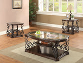 Best Furniture Outlet - Coaster - Laney 3-piece Glass Top Coffee and End Table Set Dark Merlot - 702448-S3