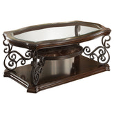 Best Furniture Outlet - Coaster - Laney 1-shelf Glass Top Rectangular Coffee Table Deep Merlot - 702448