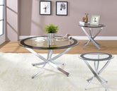 Best Furniture Outlet - Coaster - Brooke 3-piece Round Coffee and End Table Set Chrome - 702588-S3