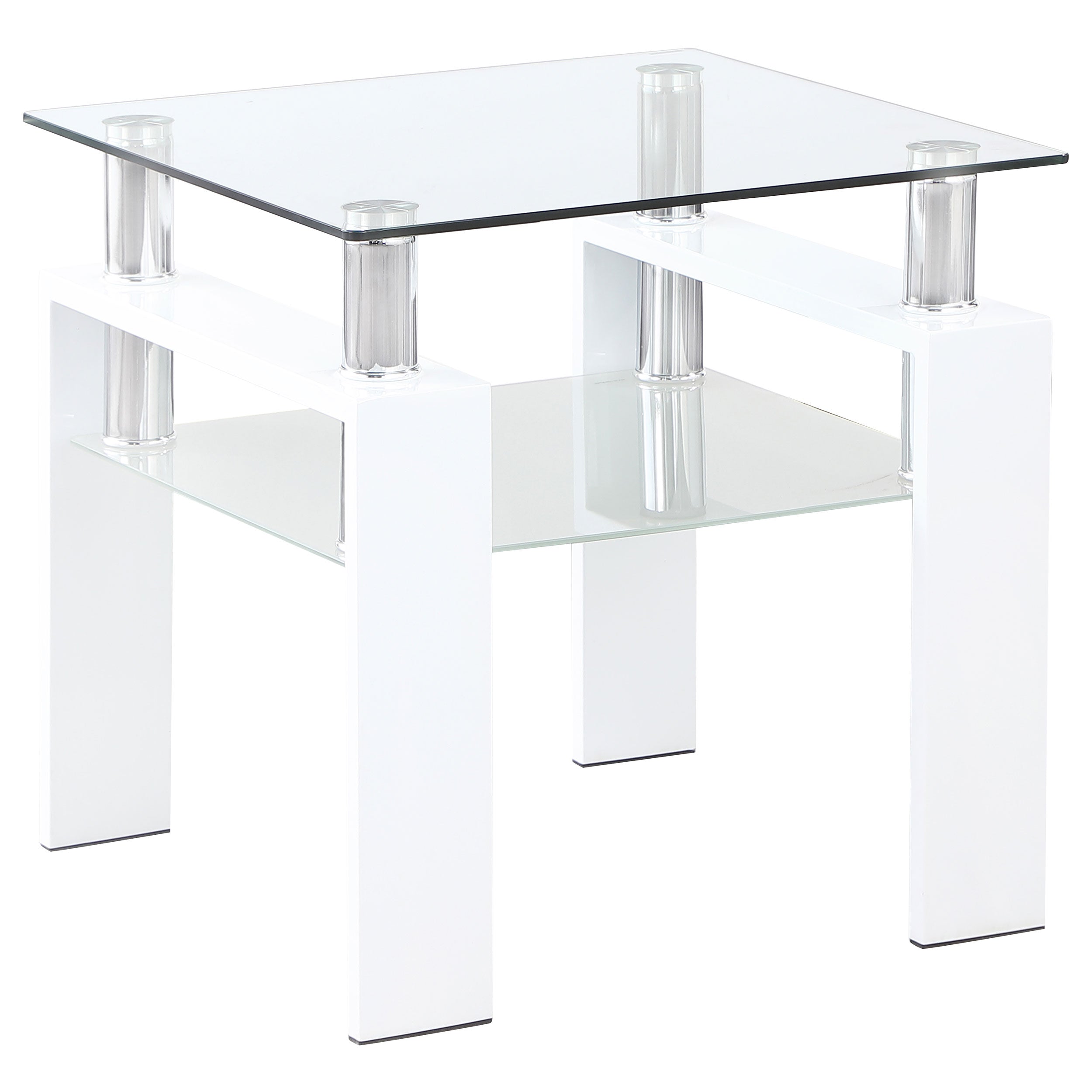 Best Furniture Outlet - Coaster - Dyer 1-shelf Square Glass Top Side End Table White - 703437