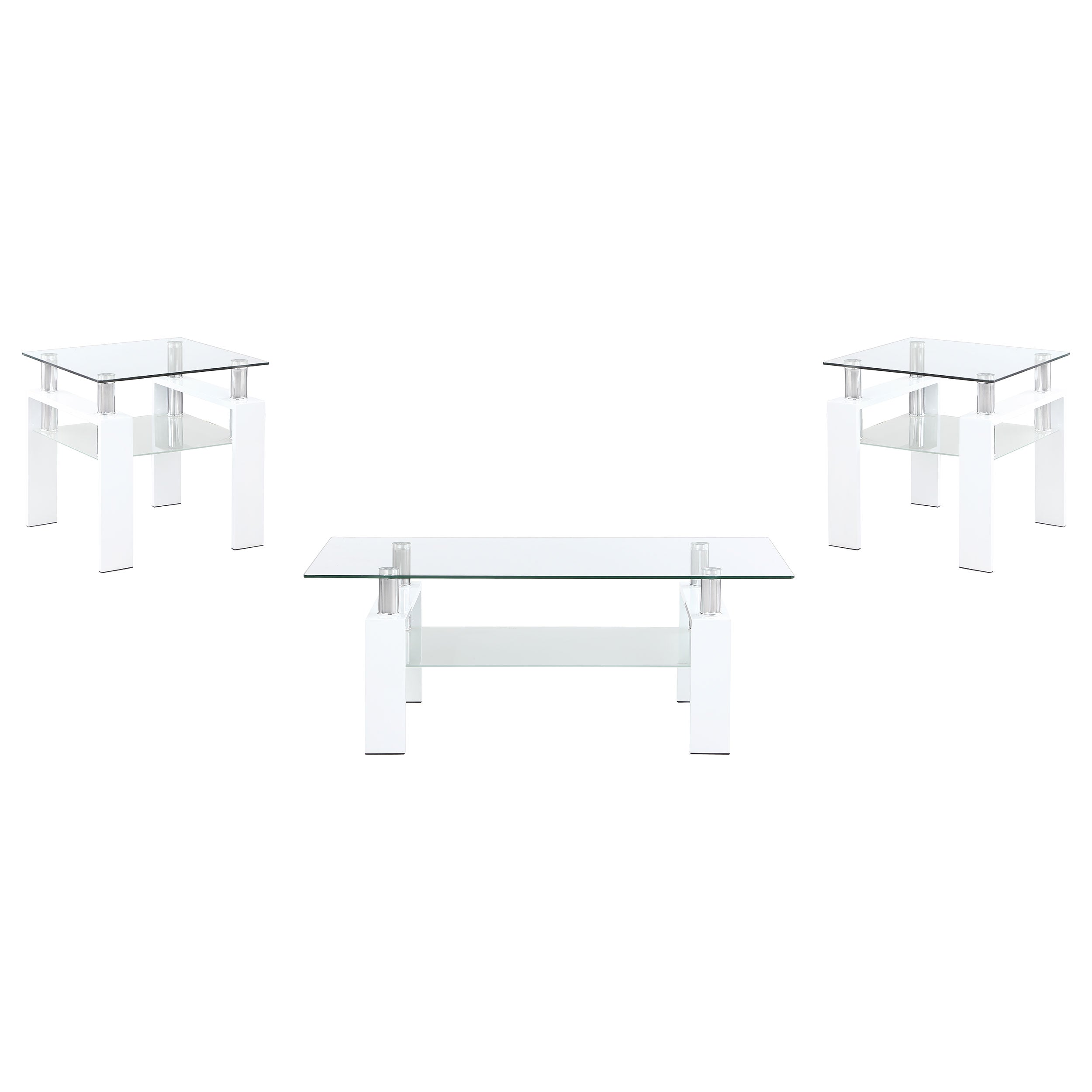 Best Furniture Outlet - Coaster - Dyer 3-piece Rectangular Coffee and End Table Set White - 703438-S3