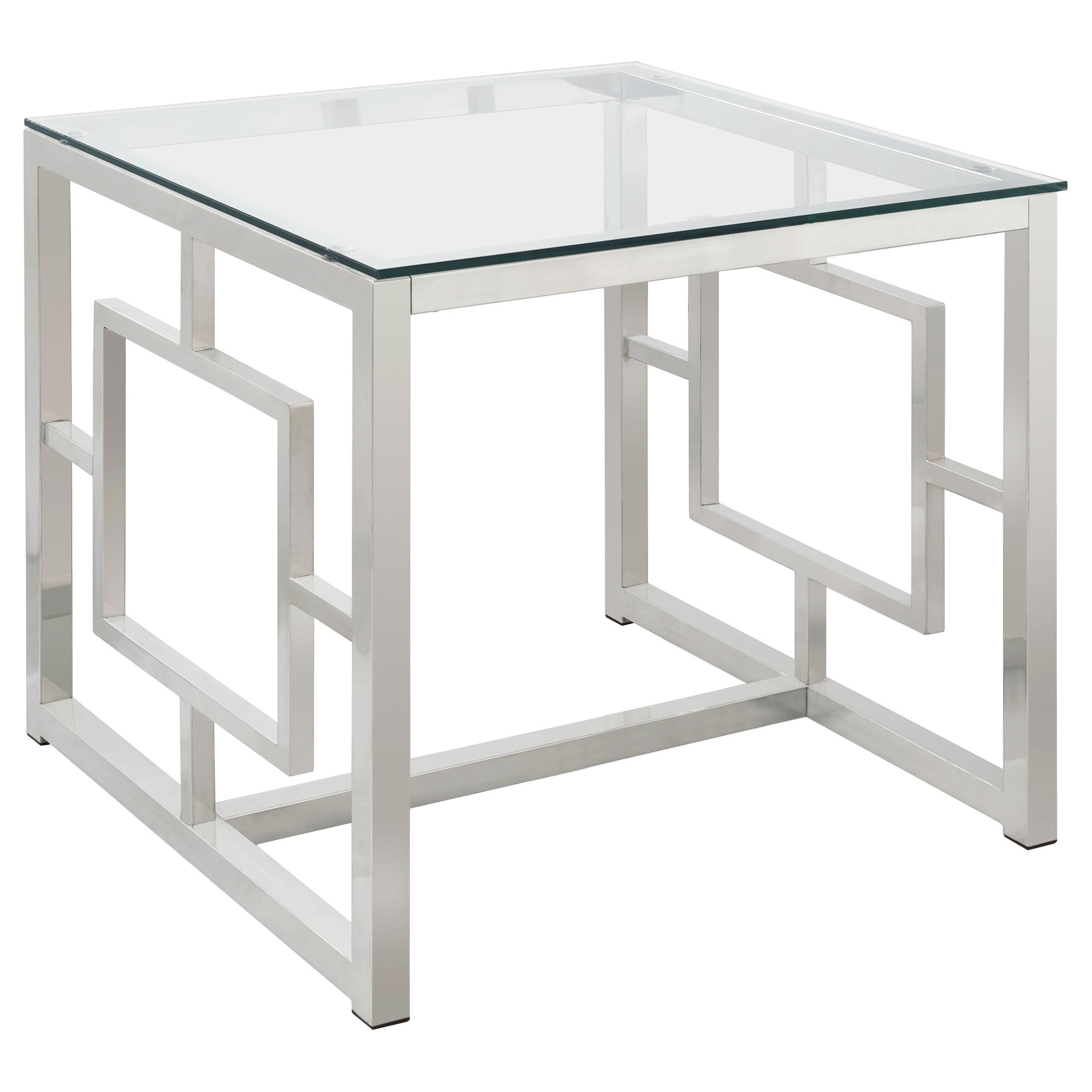 Best Furniture Outlet - Coaster - Merced Square Glass Top Side End Table Nickel - 703737