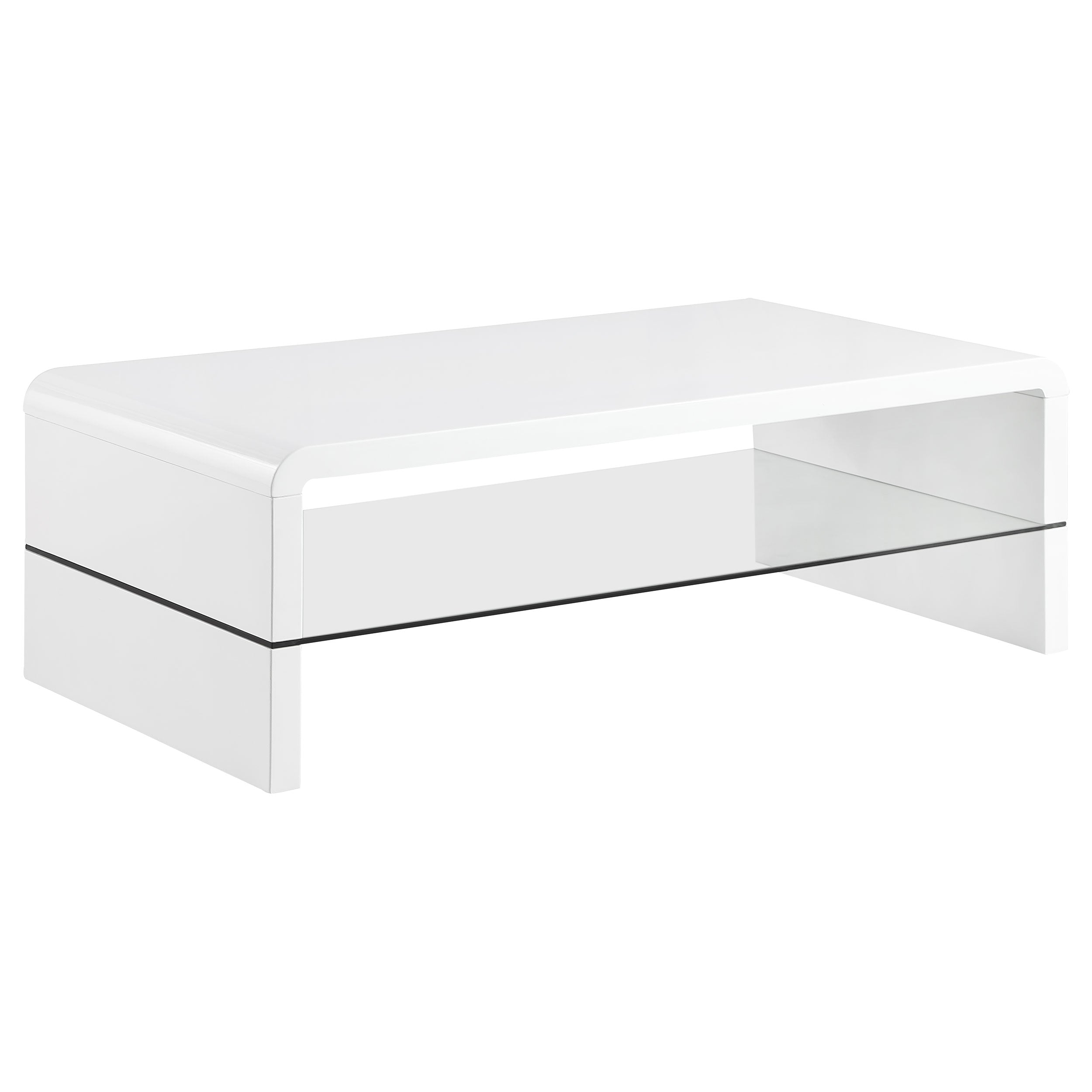 Best Furniture Outlet - Coaster - Airell Rectangular Coffee Table with Shelf White High Gloss - 703798