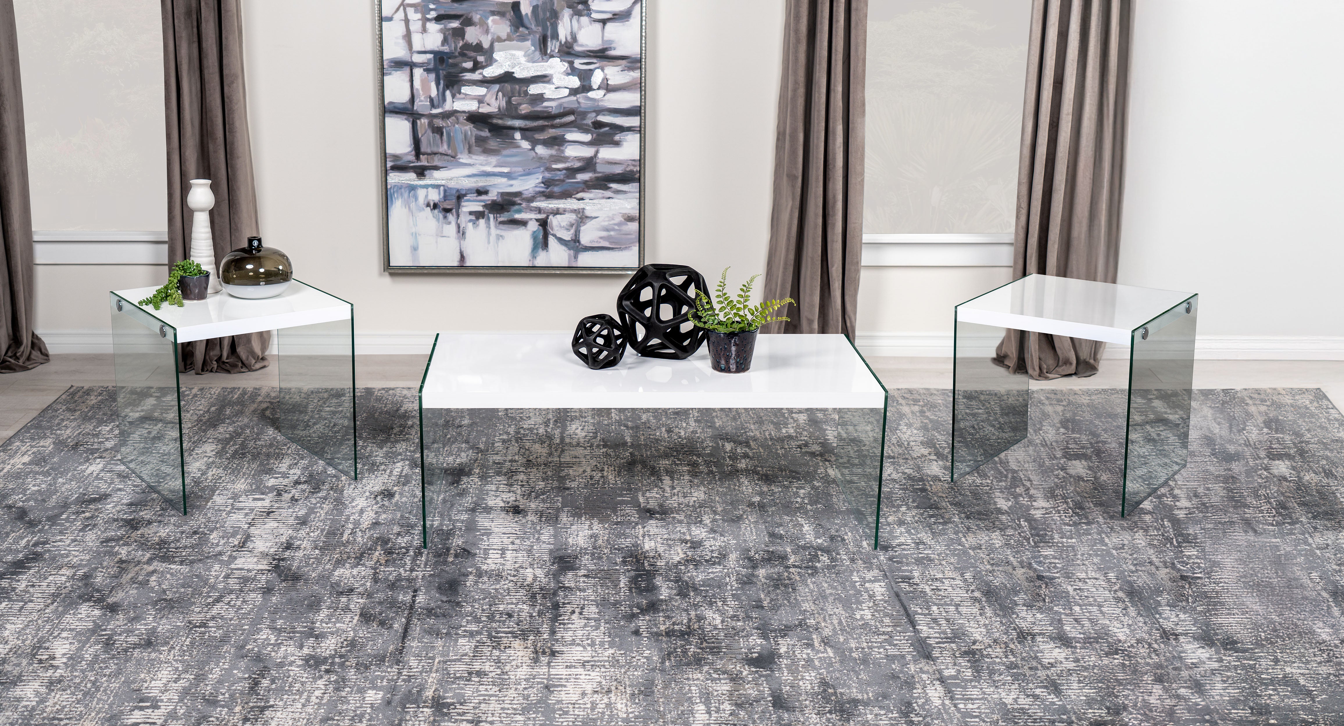Best Furniture Outlet - Coaster - Opal 3-piece Coffee and End Table Set White High Gloss - 704148-S3