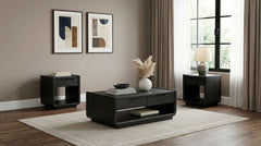 Best Furniture Outlet - Coaster - Leandro 3-piece Wood Coffee and End Table Set Burnished Black - 704638-S3