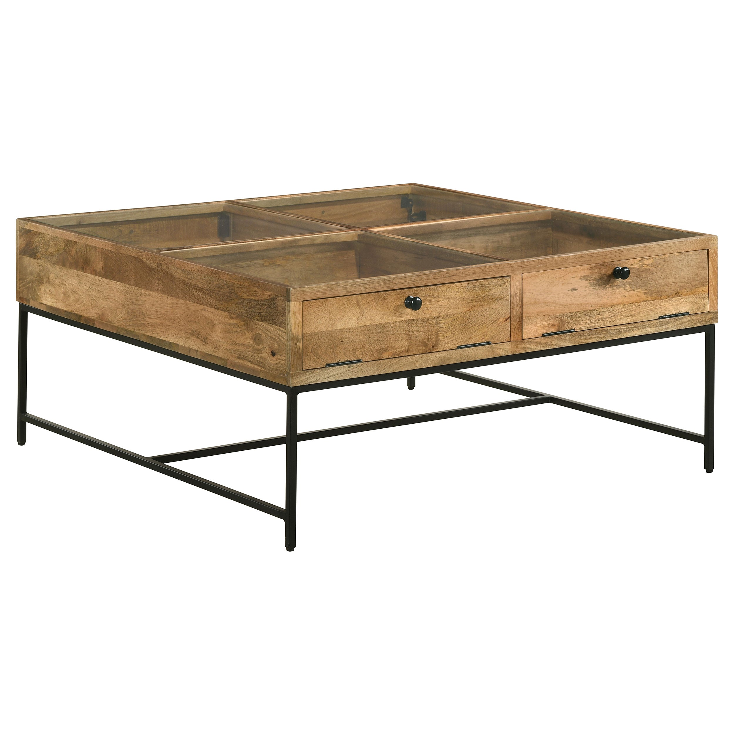 Best Furniture Outlet - Coaster - Stephie 4-drawer Square Glass Top Coffee Table Honey Brown - 704698
