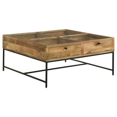 Best Furniture Outlet - Coaster - Stephie 4-drawer Square Glass Top Coffee Table Honey Brown - 704698