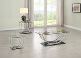 Best Furniture Outlet - Coaster - Danville 3-piece Glass Top Coffee and End Table Set Chrome - 704988-S3