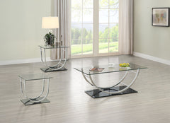 Best Furniture Outlet - Coaster - Danville 3-piece Glass Top Coffee and End Table Set Chrome - 704988-S3