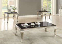 Best Furniture Outlet - Coaster - Carone 3-piece Glass Top Coffee and End Table Set Black - 705018-S3
