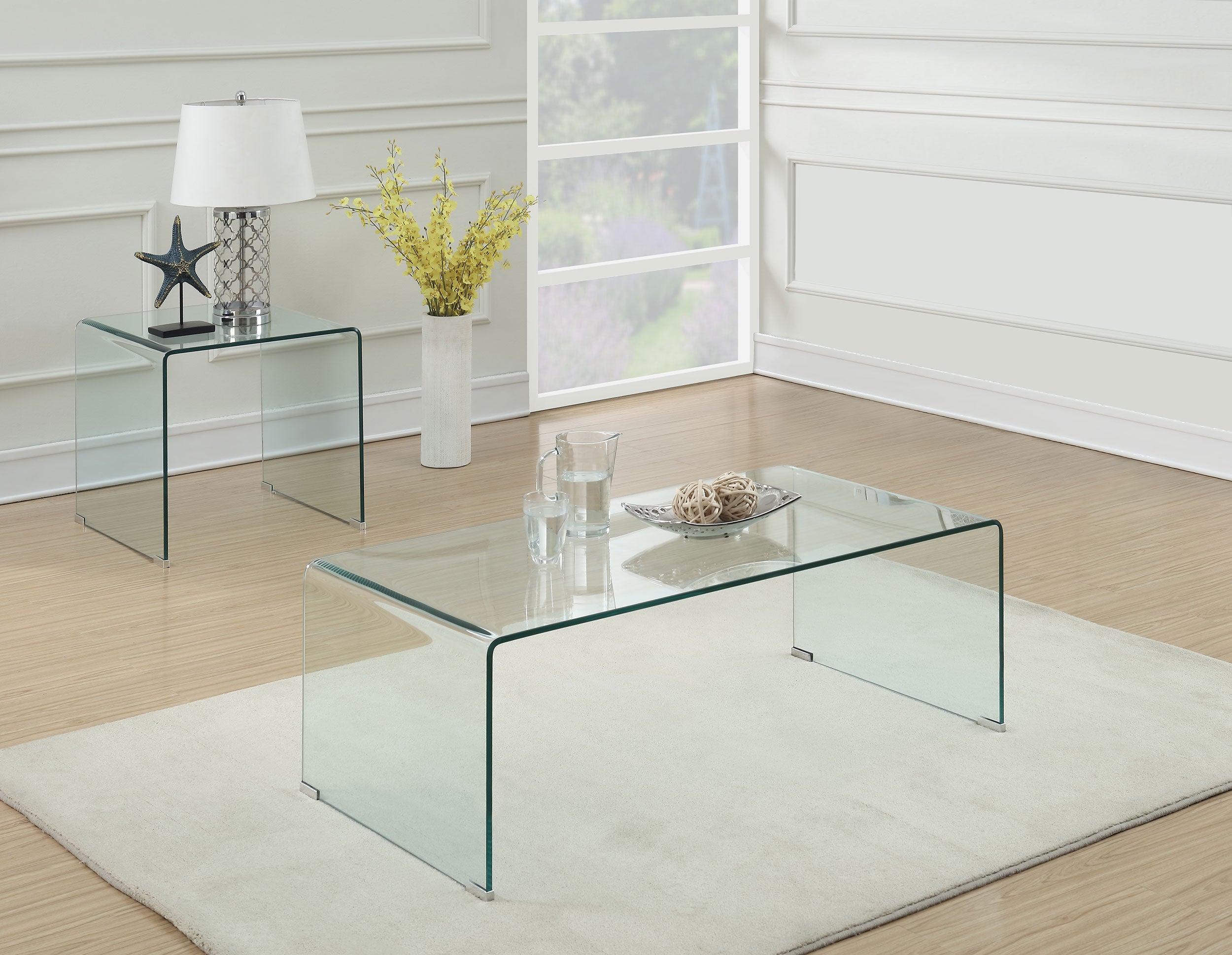 Best Furniture Outlet - Coaster - Ripley 2-piece Bent Glass Coffee and End Table Set Clear - 705328-S2