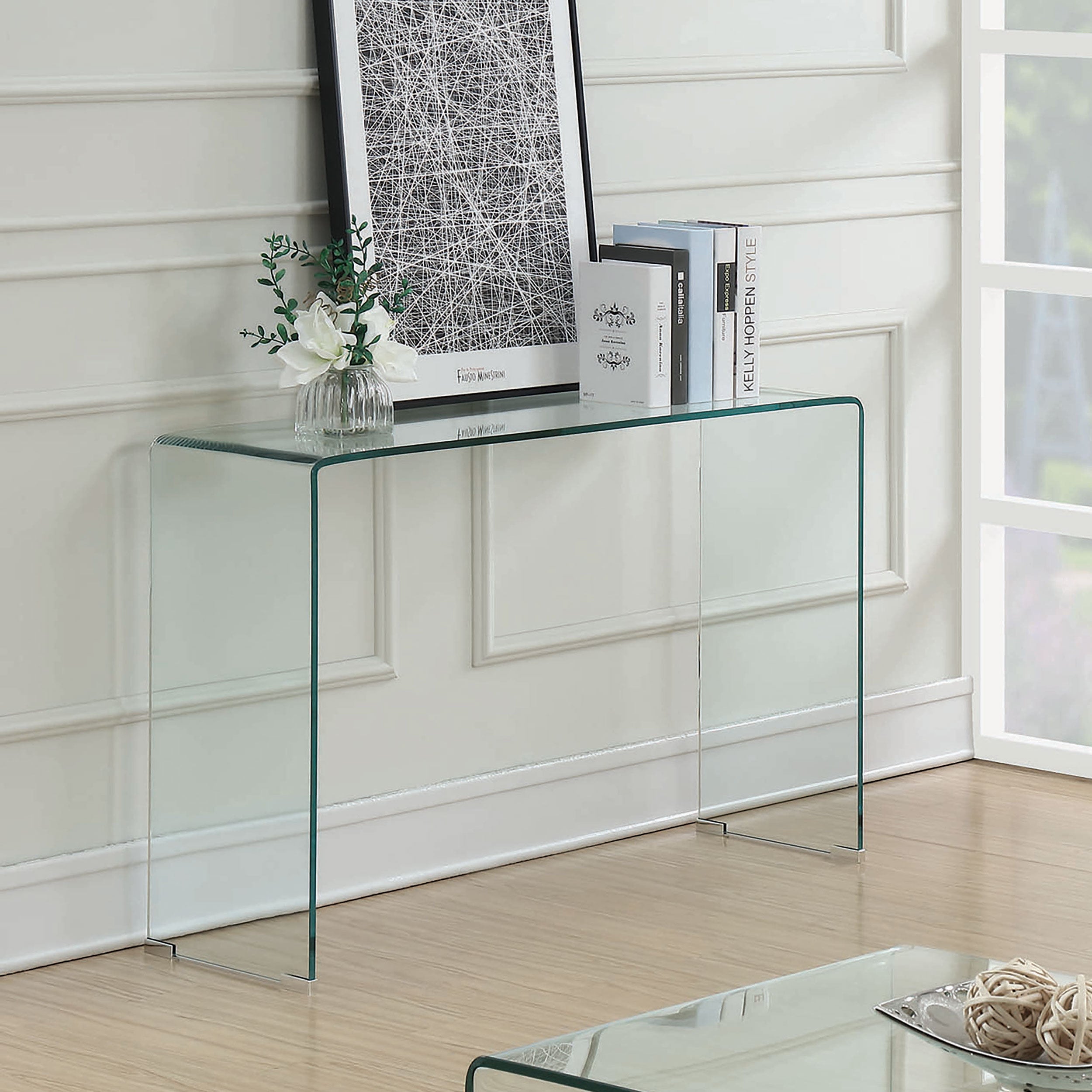 Best Furniture Outlet - Coaster - Ripley Tempered Bent Glass Entryway Console Table Clear - 705329