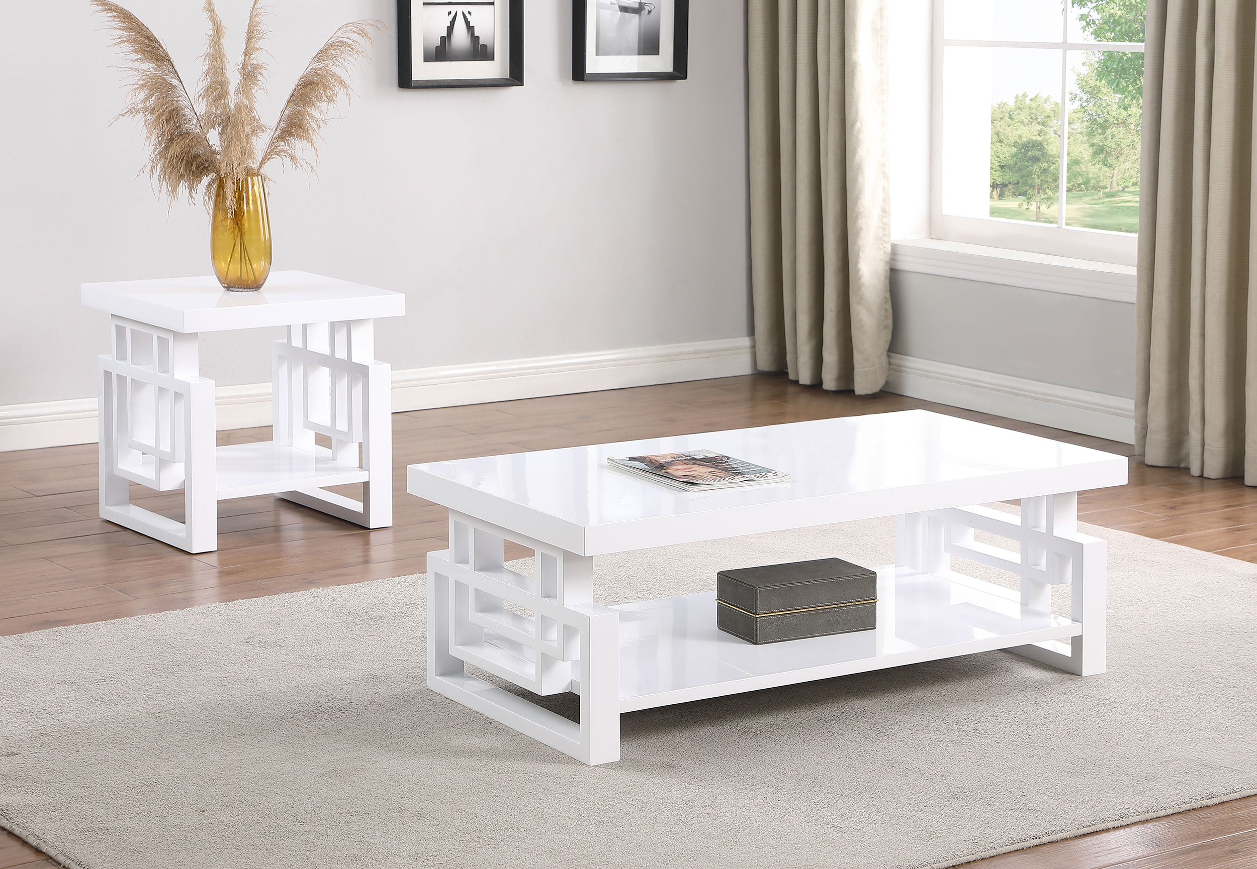 Best Furniture Outlet - Coaster - Schmitt 2-piece Coffee and End Table Set White High Gloss - 705708-S2
