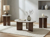 Best Furniture Outlet - Coaster - Jenna 3-piece Round Marble Top Coffee Table Set Brown - 706168-S3